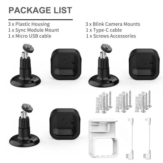 Alt view image 7 of 7 - All-New Blink Outdoor Camera Housing and Mounting Bracket for Blink 4th Gen & 3rd Gen, 3 Pack Protective Cover and 360° Adjustable Mount with Sync Module Outlet Mount (Black)
