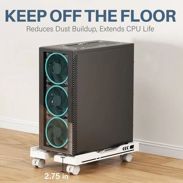 Alt view image 5 of 7 - Adjustable Computer Tower Stand, Mobile PC Stand for Floor with 4 Locking Caster Wheels Fits Most PC, Under Desk CPU Holder for Office, Gamers and Students (White)