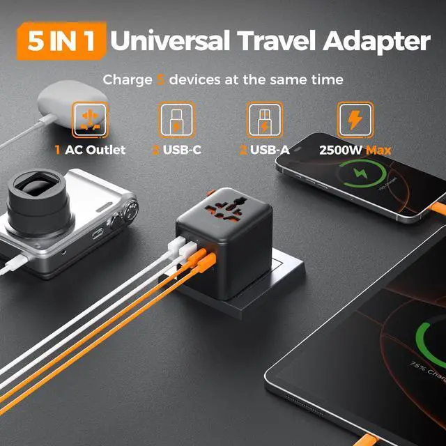 Alt view image 3 of 7 - Universal Travel Adapter, International Power Adapter with 4 USB Ports (2 USB C), Travel Plug Adaptor Worldwide for US to Europe UK France Germany Spain Ireland Australia Japan (Type C G A I)