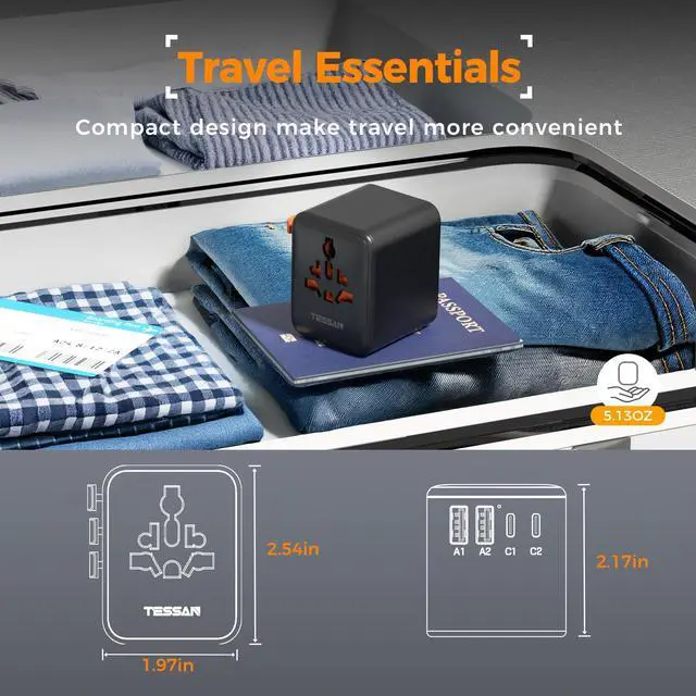 Alt view image 7 of 7 - Universal Travel Adapter, International Power Adapter with 4 USB Ports (2 USB C), Travel Plug Adaptor Worldwide for US to Europe UK France Germany Spain Ireland Australia Japan (Type C G A I)