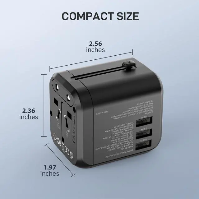 Alt view image 7 of 7 - 35W Universal Travel Adapter with 2 AC Outlet, European Travel Plug Adapter with PD Fast Charging, 6-Port (2 AC/2 USB-C/3 USB-A) International Power Adapter - Travel Essentials (TA-205, Black)