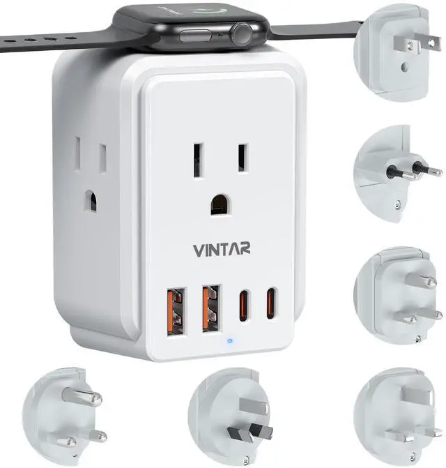 Main image of Universal Travel Adapter Kit, International Power Adapter for Apple Watch Charger with 3 AC Outlets 4 USB Ports (2 USB C), Type A/C/D/G/I/M Detachable Plugs, US to Europe/UK/India/Africa