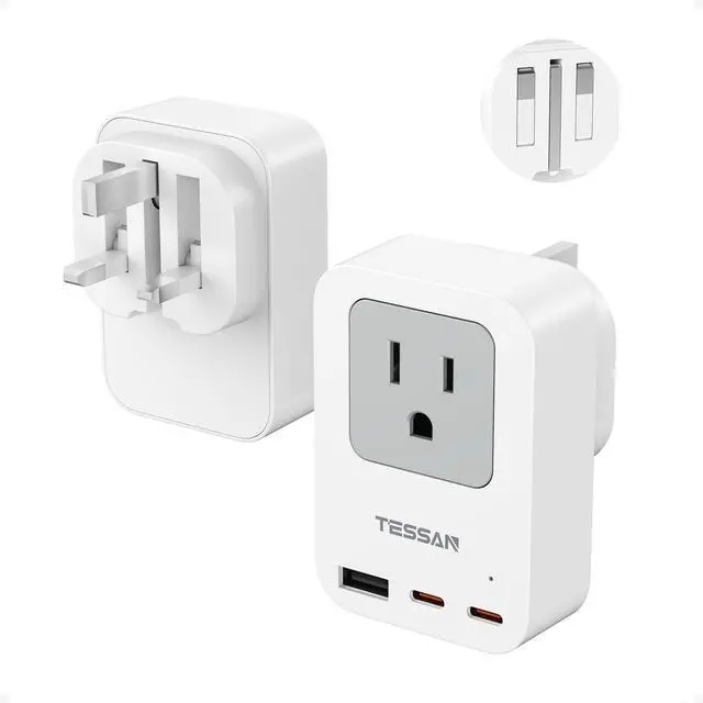 Main image of US to UK Plug Adapter PD 20W, 2 Pack Ultra Thin UK Adapters for Travel with 3 USB Ports (2 USB C), Type G Power Adaptor for USA to Ireland Scotland Dubai Hong Kong England British Kenya London