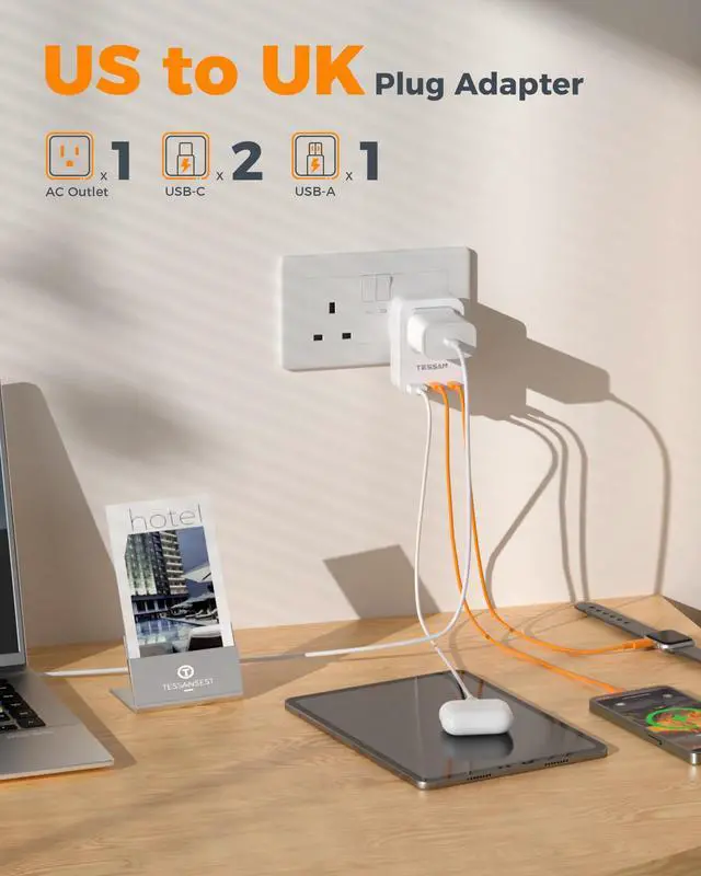 Alt view image 3 of 7 - US to UK Plug Adapter PD 20W, 2 Pack Ultra Thin UK Adapters for Travel with 3 USB Ports (2 USB C), Type G Power Adaptor for USA to Ireland Scotland Dubai Hong Kong England British Kenya London