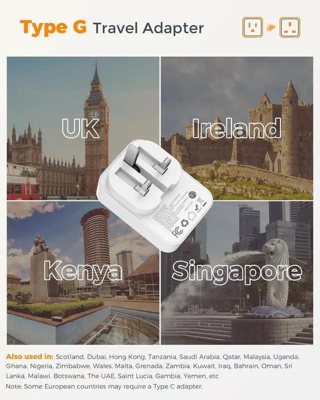 Alt view image 2 of 7 - US to UK Plug Adapter PD 20W, 2 Pack Ultra Thin UK Adapters for Travel with 3 USB Ports (2 USB C), Type G Power Adaptor for USA to Ireland Scotland Dubai Hong Kong England British Kenya London