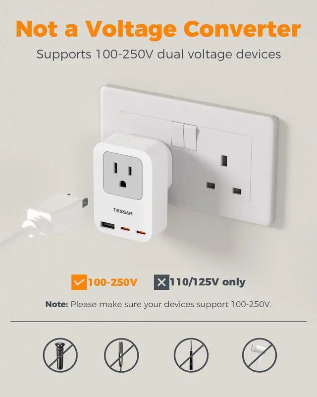 Alt view image 7 of 7 - US to UK Plug Adapter PD 20W, 2 Pack Ultra Thin UK Adapters for Travel with 3 USB Ports (2 USB C), Type G Power Adaptor for USA to Ireland Scotland Dubai Hong Kong England British Kenya London