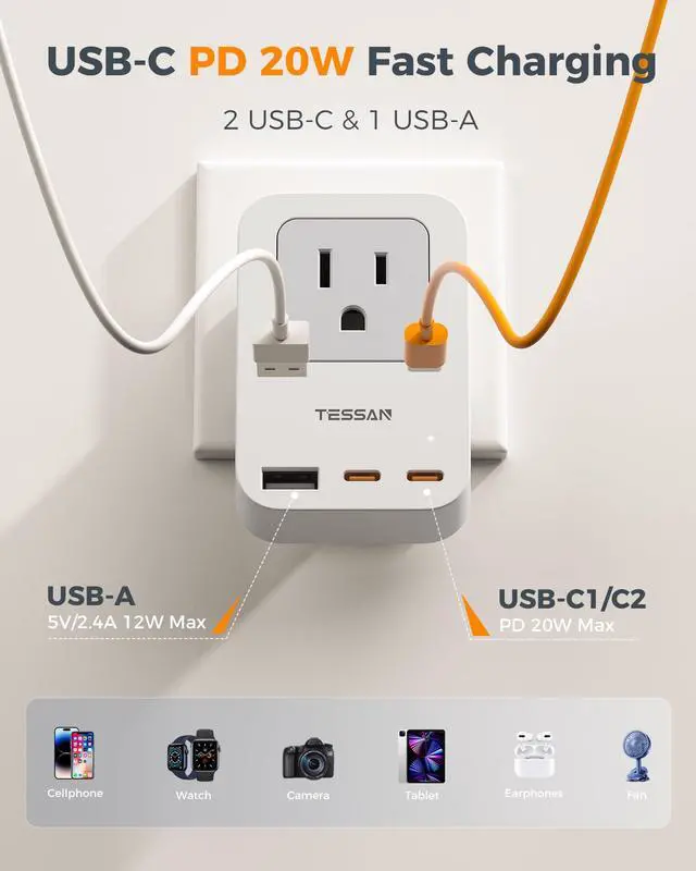 Alt view image 6 of 7 - US to UK Plug Adapter PD 20W, 2 Pack Ultra Thin UK Adapters for Travel with 3 USB Ports (2 USB C), Type G Power Adaptor for USA to Ireland Scotland Dubai Hong Kong England British Kenya London