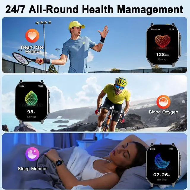 Alt view image 7 of 7 - Smart Watch, 2.01" AMOLED Curved Touchscreen Fitness Watch for Women, IP68 Waterproof, 24/7 Heart Rate/Sleep Monitor, Fitness Tracker with Pedometer, 120+ Sports Modes,Smartwatch for Android iOS Black