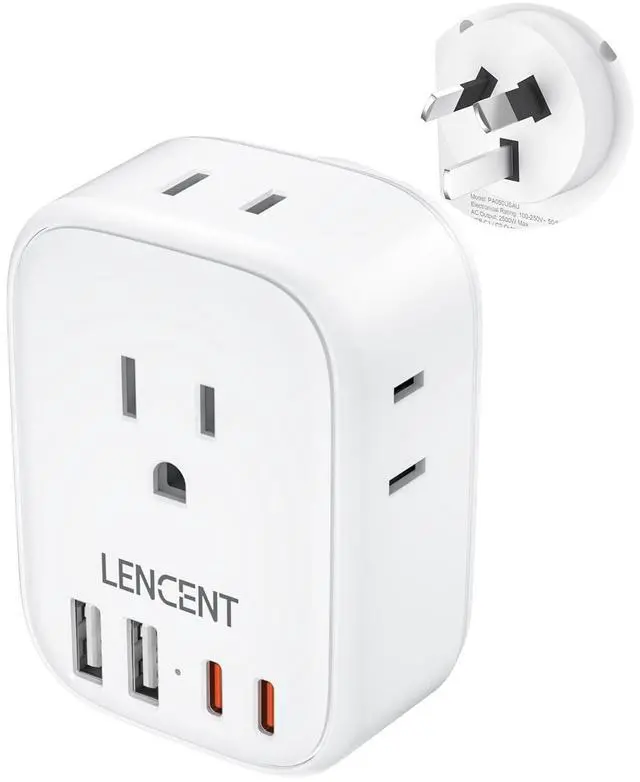 Main image of Australia New Zealand Power Plug Adapter, US To Australia Plug Adapter with 4 Outlets, 4 USB Ports(2 USB C), Type I Plug Converter for US to AU Argentina China Fiji, Travel Essentials