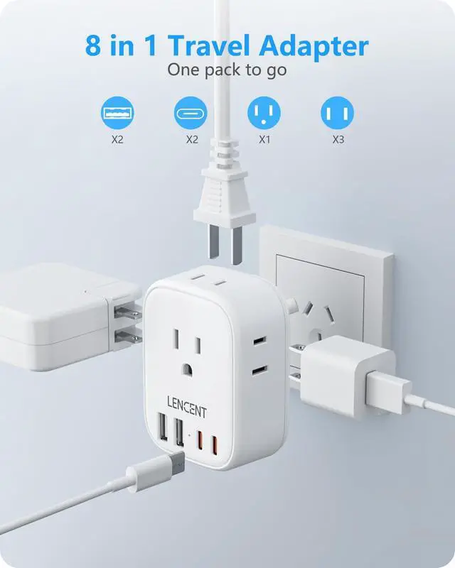 Alt view image 3 of 7 - Australia New Zealand Power Plug Adapter, US To Australia Plug Adapter with 4 Outlets, 4 USB Ports(2 USB C), Type I Plug Converter for US to AU Argentina China Fiji, Travel Essentials