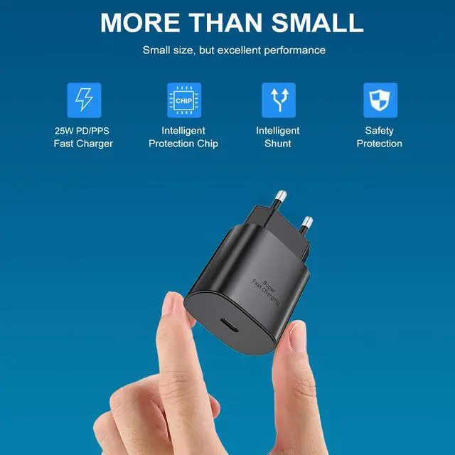 Alt view image 3 of 7 - 25W Europe USB Type C Super Fast Wall Charger European Travel Adapter Block for Samsung Galaxy S26 S25 S24 S23 S22 S21 Ultra Plus A25 A15 A53 A52 iPhone Pixel Euro EU International PD/PPS 6.6ft Cable