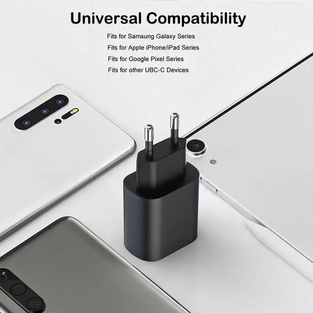Alt view image 7 of 7 - 25W Europe USB Type C Super Fast Wall Charger European Travel Adapter Block for Samsung Galaxy S26 S25 S24 S23 S22 S21 Ultra Plus A25 A15 A53 A52 iPhone Pixel Euro EU International PD/PPS 6.6ft Cable