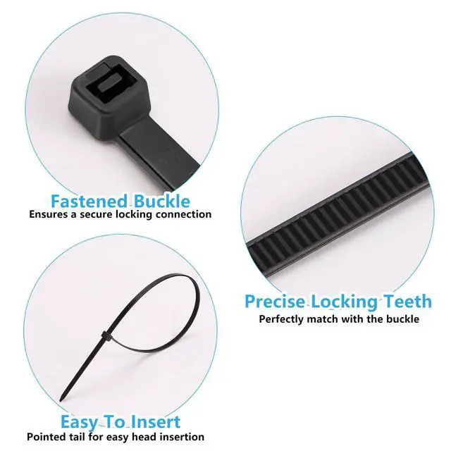 Alt view image 5 of 7 - Black Zip Ties Assorted Sizes 4+6+8+12+14+18 inch, 500 Pack Cable Ties, UV-Resistant Zipties, Multi-Purpose for Home, Office, Garage & Cable Management, SiKuLin