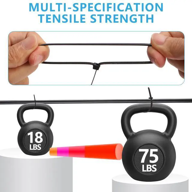 Alt view image 3 of 7 - Black Zip Ties Assorted Sizes 4+6+8+12+14+18 inch, 500 Pack Cable Ties, UV-Resistant Zipties, Multi-Purpose for Home, Office, Garage & Cable Management, SiKuLin