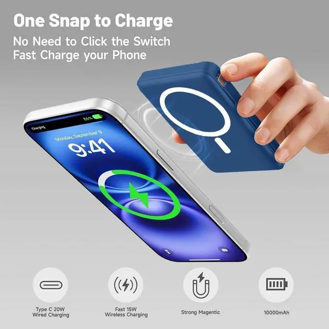 Alt view image 7 of 7 - for Magsafe Power Bank, 10000mAh Magnetic Power Bank with USB-C Cable and PD 20W USB C Fast Charging LED Display, Wireless Portable Charger for iPhone 17/16/15/14/13/12/Pro/Pro Max