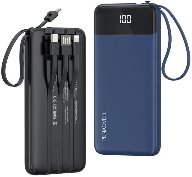 Main image of Portable Charger Built-in Cables,10000mAh Power Bank for iPhone,Fast Charge USB C Battery Pack Travel Essentials Slim Lightweight Powerbank Compatible with iPhone 17/16/15/14, Samsung, Android(2 Pack)