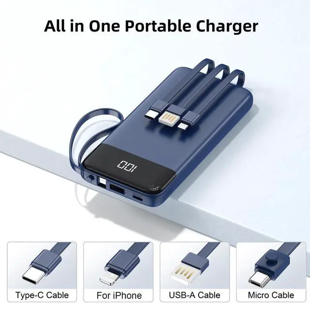 Alt view image 2 of 6 - Portable Charger Built-in Cables,10000mAh Power Bank for iPhone,Fast Charge USB C Battery Pack Travel Essentials Slim Lightweight Powerbank Compatible with iPhone 17/16/15/14, Samsung, Android(2 Pack)