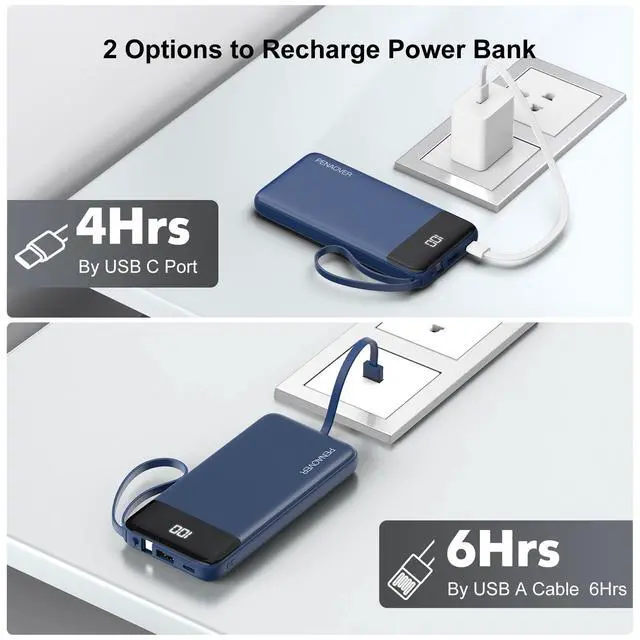 Alt view image 3 of 6 - Portable Charger Built-in Cables,10000mAh Power Bank for iPhone,Fast Charge USB C Battery Pack Travel Essentials Slim Lightweight Powerbank Compatible with iPhone 17/16/15/14, Samsung, Android(2 Pack)