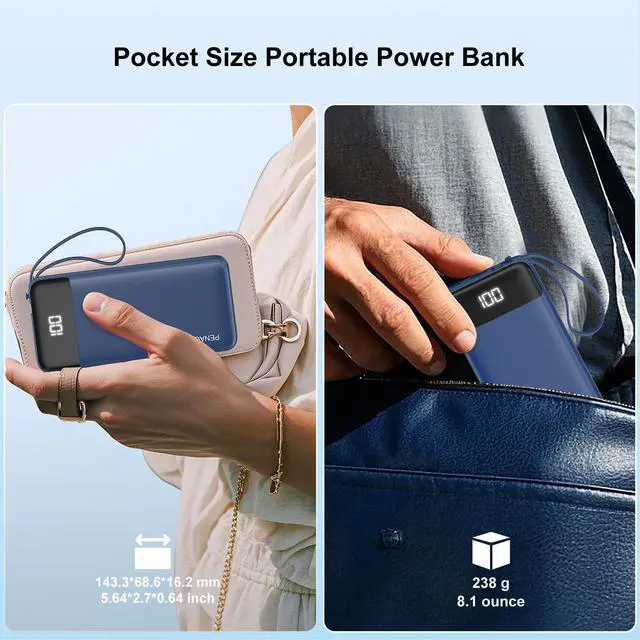 Alt view image 4 of 6 - Portable Charger Built-in Cables,10000mAh Power Bank for iPhone,Fast Charge USB C Battery Pack Travel Essentials Slim Lightweight Powerbank Compatible with iPhone 17/16/15/14, Samsung, Android(2 Pack)