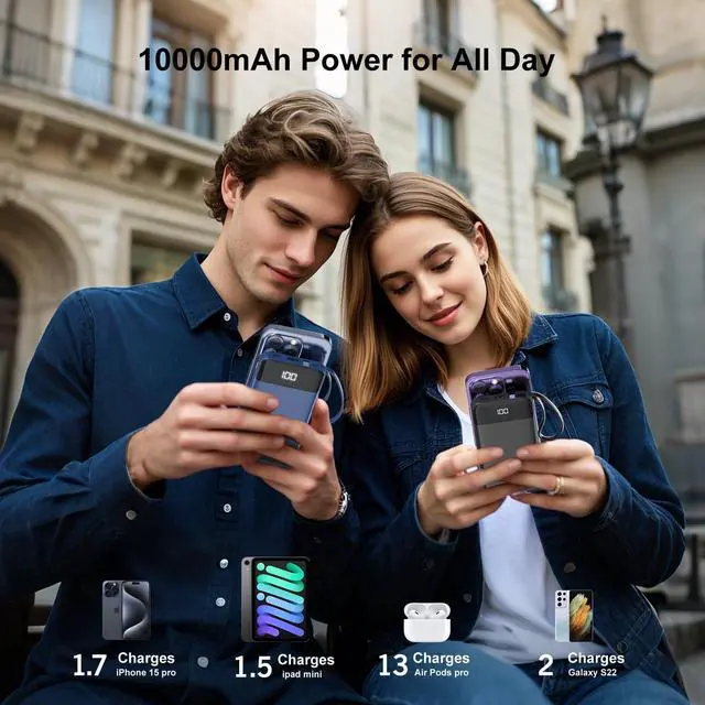 Alt view image 5 of 6 - Portable Charger Built-in Cables,10000mAh Power Bank for iPhone,Fast Charge USB C Battery Pack Travel Essentials Slim Lightweight Powerbank Compatible with iPhone 17/16/15/14, Samsung, Android(2 Pack)