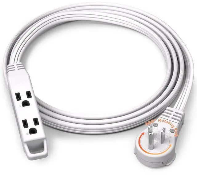 Main image of 6FT 360° Rotating Flat Plug Extension Cord, Extension Cord with 3-Outlet, 16 AWG Thin White Multi Outlet Extension Cord for Indoor Lights, Small Spaces, Right Angle Socket, ETL Listed