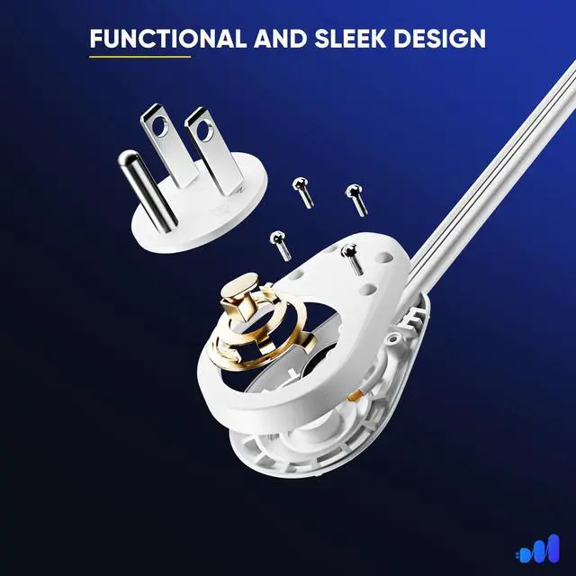 Alt view image 6 of 7 - 3-Outlet 360° Rotating Flat Plug Extension Cord, 1ft, White, 14AWG Heavy Duty Flat Wire with Hanging Loop, 2-Sided Multi-Outlet Power Strip, UL Certified