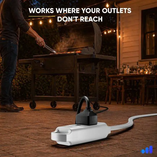 Alt view image 7 of 7 - 3-Outlet 360° Rotating Flat Plug Extension Cord, 1ft, White, 14AWG Heavy Duty Flat Wire with Hanging Loop, 2-Sided Multi-Outlet Power Strip, UL Certified