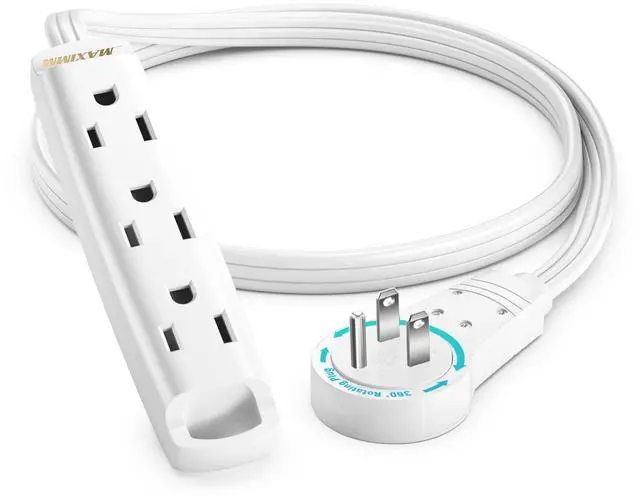 Main image of 1 Ft Black 360° Rotating Flat Plug Extension Cord with 3 Outlets on One Side, Space-Saving Design for Compact Areas, Home & Office Use UL-Listed