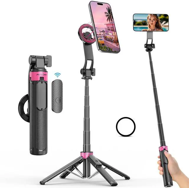 Main image of 3-in-1 Magnetic Selfie Stick Tripod for iPhone, 37'' 360° Rotation Phone Tripod with Wireless Remote, 4-Leg Extendable Phone Tripod for Hands-Free Video Recording,Gym,Selfies,Travel Tripods