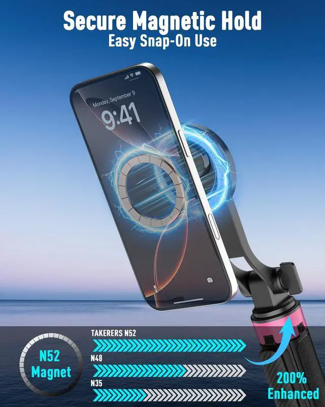 Alt view image 4 of 7 - 3-in-1 Magnetic Selfie Stick Tripod for iPhone, 37'' 360° Rotation Phone Tripod with Wireless Remote, 4-Leg Extendable Phone Tripod for Hands-Free Video Recording,Gym,Selfies,Travel Tripods