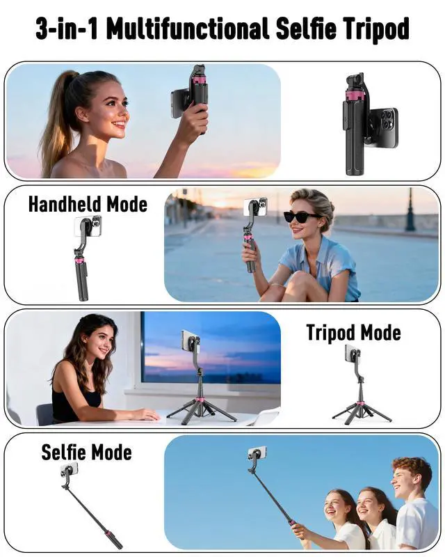 Alt view image 3 of 7 - 3-in-1 Magnetic Selfie Stick Tripod for iPhone, 37'' 360° Rotation Phone Tripod with Wireless Remote, 4-Leg Extendable Phone Tripod for Hands-Free Video Recording,Gym,Selfies,Travel Tripods