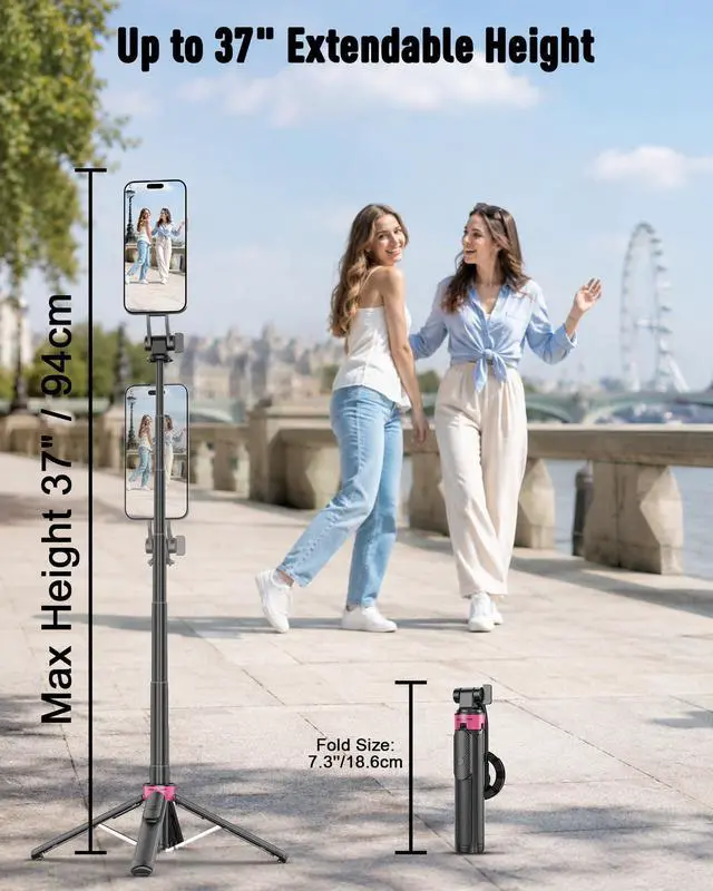 Alt view image 7 of 7 - 3-in-1 Magnetic Selfie Stick Tripod for iPhone, 37'' 360° Rotation Phone Tripod with Wireless Remote, 4-Leg Extendable Phone Tripod for Hands-Free Video Recording,Gym,Selfies,Travel Tripods