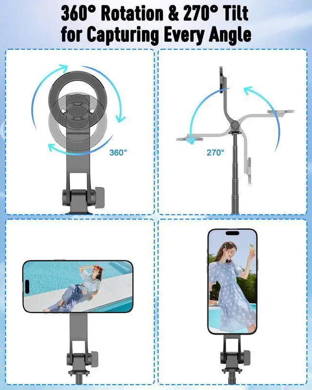 Alt view image 6 of 7 - 3-in-1 Magnetic Selfie Stick Tripod for iPhone, 37'' 360° Rotation Phone Tripod with Wireless Remote, 4-Leg Extendable Phone Tripod for Hands-Free Video Recording,Gym,Selfies,Travel Tripods