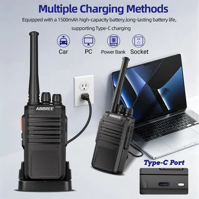 Alt view image 2 of 7 - Walkie Talkies Long Range for Adults with Earpieces,Rechargeable Portable Family Walky Talky Handheld VOX Two Way Radios With1500mAh Battery and USB-C Charger for Hiking Camping Cruise,4 Pack
