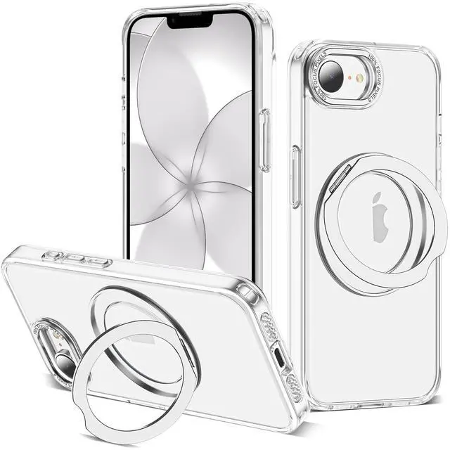 Main image of for iPhone 16e Case & iPhone 17e Case with 360° Rotatable Magnetic Ring Stand Compatible with Mag-Safe Military Protection Shockproof Transparent Phone Cases, Clear