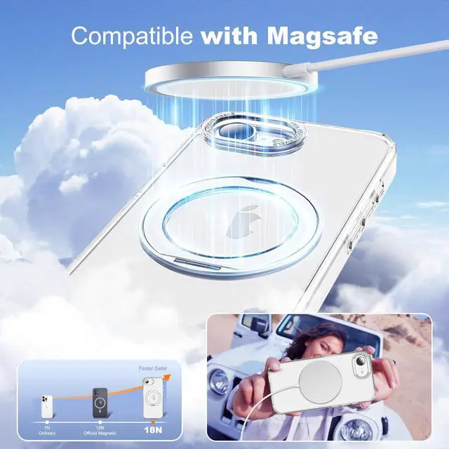 Alt view image 4 of 7 - for iPhone 16e Case & iPhone 17e Case with 360° Rotatable Magnetic Ring Stand Compatible with Mag-Safe Military Protection Shockproof Transparent Phone Cases, Clear