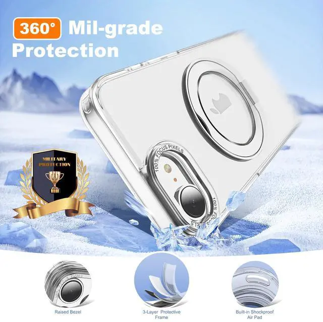 Alt view image 5 of 7 - for iPhone 16e Case & iPhone 17e Case with 360° Rotatable Magnetic Ring Stand Compatible with Mag-Safe Military Protection Shockproof Transparent Phone Cases, Clear