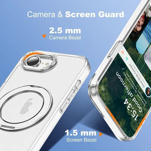 Alt view image 7 of 7 - for iPhone 16e Case & iPhone 17e Case with 360° Rotatable Magnetic Ring Stand Compatible with Mag-Safe Military Protection Shockproof Transparent Phone Cases, Clear