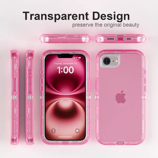 Alt view image 6 of 6 - for iPhone 17e/iPhone 16e Case, Heavy Duty Shockproof Protection Phone Cases, Anti-Drop, Dual Layer Transparent Protective Cover Compatible with iPhone 17e/iPhone 16e, 6.1'', Crystal Pink