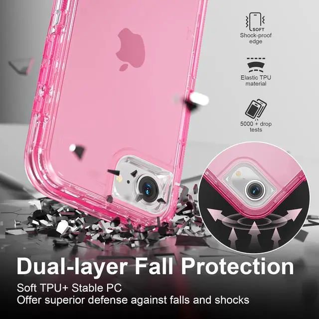 Alt view image 5 of 6 - for iPhone 17e/iPhone 16e Case, Heavy Duty Shockproof Protection Phone Cases, Anti-Drop, Dual Layer Transparent Protective Cover Compatible with iPhone 17e/iPhone 16e, 6.1'', Crystal Pink