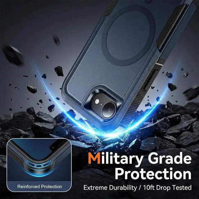 Alt view image 2 of 7 - for iPhone 17e/iPhone 16e Case, Heavy Duty Protection, 2-Layer Military Grade Drop Protection, Compatible with MagSafe Shockproof Cover Rugged Durable Phone Case for 17e/16e (6.1) Blue