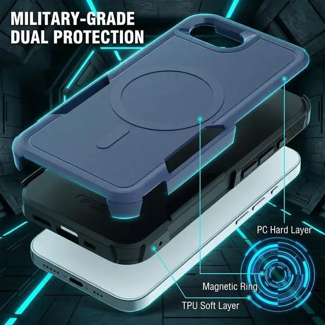 Alt view image 3 of 7 - for iPhone 17e/iPhone 16e Case, Heavy Duty Protection, 2-Layer Military Grade Drop Protection, Compatible with MagSafe Shockproof Cover Rugged Durable Phone Case for 17e/16e (6.1) Blue