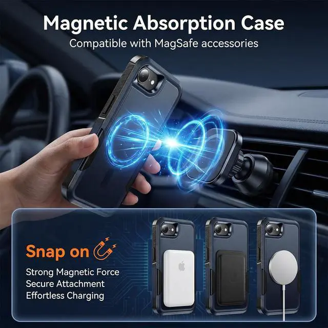 Alt view image 5 of 7 - for iPhone 17e/iPhone 16e Case, Heavy Duty Protection, 2-Layer Military Grade Drop Protection, Compatible with MagSafe Shockproof Cover Rugged Durable Phone Case for 17e/16e (6.1) Blue
