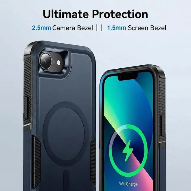 Alt view image 6 of 7 - for iPhone 17e/iPhone 16e Case, Heavy Duty Protection, 2-Layer Military Grade Drop Protection, Compatible with MagSafe Shockproof Cover Rugged Durable Phone Case for 17e/16e (6.1) Blue