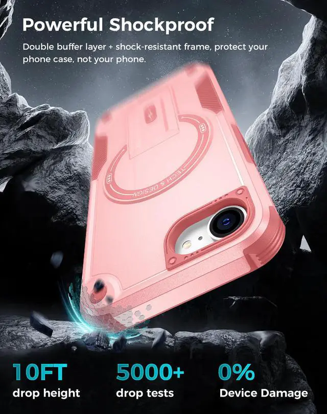 Alt view image 4 of 7 - for iPhone 17e/16e Case with Privacy Tempered Glass Screen Protector, Compatible with MagSafe, Invisible Kickstand, Shockproof Phone Cover for Apple iPhone 17 e 16 e Pink