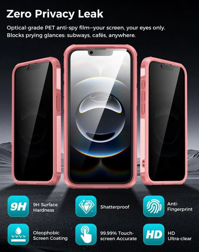 Alt view image 5 of 7 - for iPhone 17e/16e Case with Privacy Tempered Glass Screen Protector, Compatible with MagSafe, Invisible Kickstand, Shockproof Phone Cover for Apple iPhone 17 e 16 e Pink