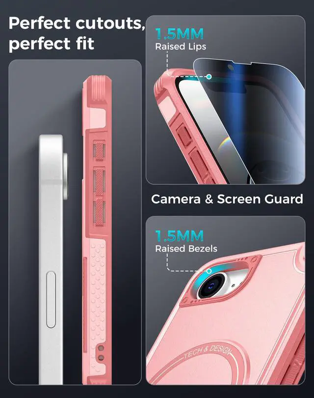 Alt view image 7 of 7 - for iPhone 17e/16e Case with Privacy Tempered Glass Screen Protector, Compatible with MagSafe, Invisible Kickstand, Shockproof Phone Cover for Apple iPhone 17 e 16 e Pink