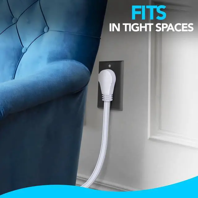 Alt view image 4 of 6 - 3 Ft Extension Cord 360° Rotating Flat Plug, 16 AWG, Slim White Power Cable for Tight Spaces, ETL Certified for Indoor & Office Use