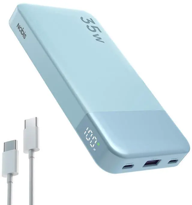 Main image of Portable Charger, 10000mAh Power Bank Fast Charging, Battery Pack with C to C Cable, Battery Bank with Digital Display for iPhone iPad Android etc (Blue, 35W)