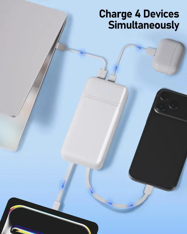 Alt view image 2 of 7 - Power-Bank-Portable-Charger 49800mAh Portable Phone Charger Power Bank with 3 Built-in Cable(USB-C, iOS, USB-A), 22.5W Fast Charging LED Display External Battery Pack for iPhone Android Samsung, etc